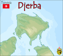 djerba tunisia map flag coat seal