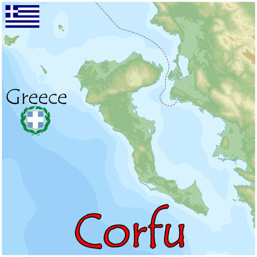 corfu greece island map flag coat seal