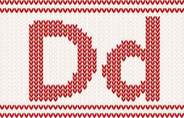 Red knitted Letter d on beige Background