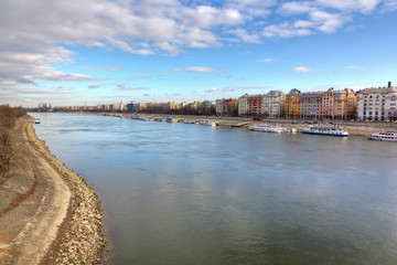 Fototapeta na wymiar View of Ujlipotvaros from Margaret bridge, Budapest, Hungary