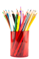 Many pencils in red cup