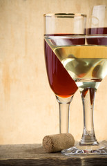 glass of wine on wood