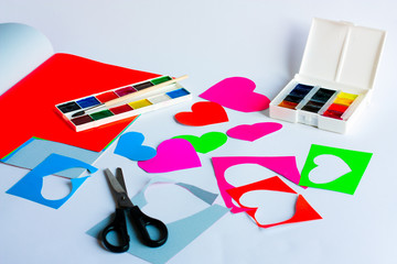Hearts of colored paper for Valentine's Day