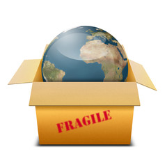 Icono caja de carton 3D conteniendo planeta tierra