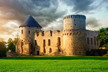 Old castle in Cesis, Latvia - obrazy, fototapety, plakaty