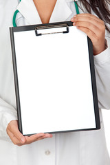 Medical anonymous with clipboard and blank paper