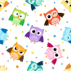 Fototapeta na wymiar Seamless pattern with colorful owls