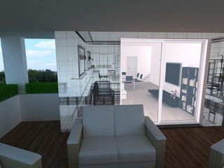 appartamento rendering 3d terrazza architettura progetto
