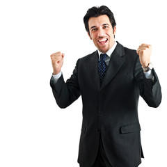 Successful businessman with open arms isolated