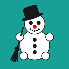Schneemann mit Besen Linienzeichnung