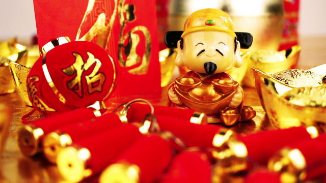 Fortune God surrounded by golden ingot bestowing prosperity