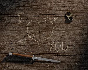 i love you carved on wood - 37907283