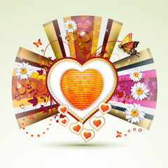 Valentine's day card. Heart with daisy and butterfly