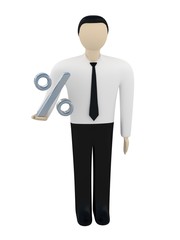 The businessman holds a sign on percent