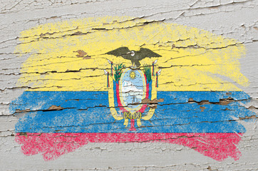 flag of ecuador on grunge wooden texture painted with chalk