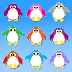 Colorful penguins stickers