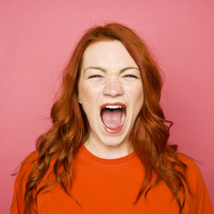 Woman on pink background