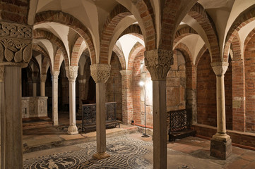 Crypt of St. Savino Basilica. Piacenza. Emilia-Romagna. Italy.