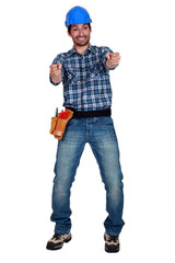 craftsman pretending to drive a car