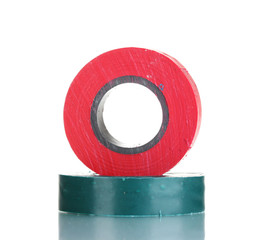 Red and green insulating tapes isolated on white background.