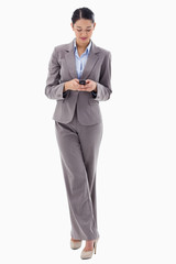 Obraz na płótnie Canvas Portrait of a brunette businesswoman sending a text message