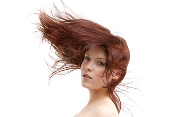 Beautiful woman and flying hair