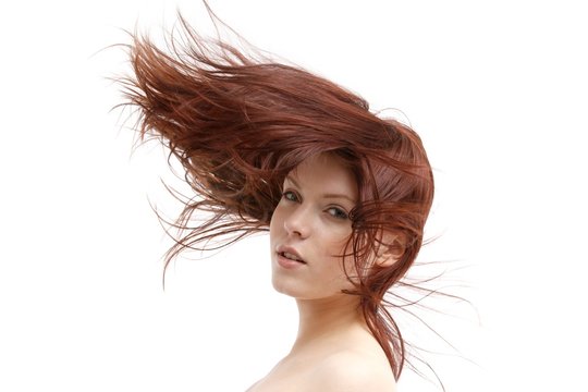 Beautiful woman and flying hair