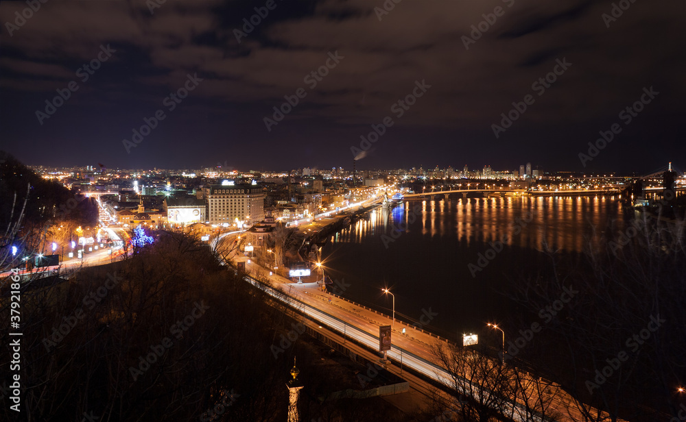 Poster night view of kyiv