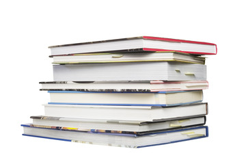 stack of modern books isolated on white background