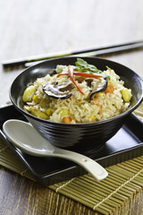 Fried rice with mushroom,sweet corn and carrot