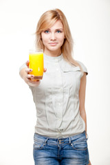 young woman with orange juice
