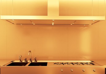 cucina fornelli acciaio inox render 3d