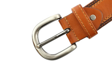 Metal head of braown belt on white background.