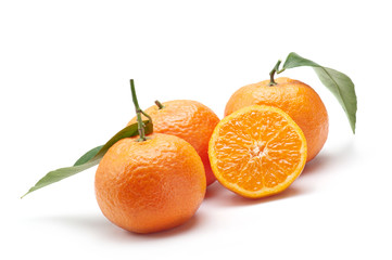 tangerines with a slice, on white background