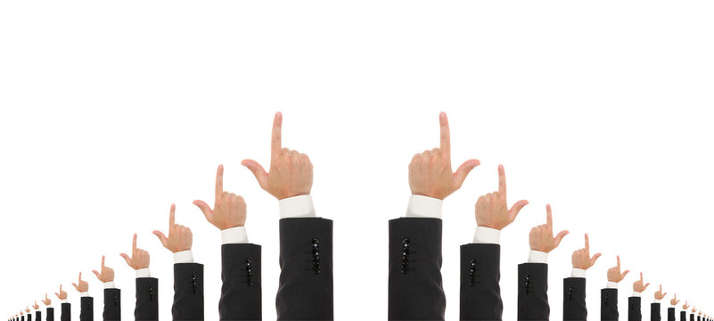 Bushiness man hands pointing upward.