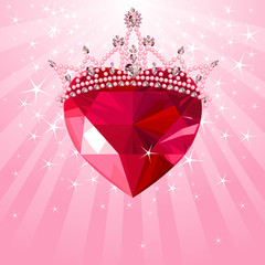 Crystal heart with crown on radial background © Anna Velichkovsky