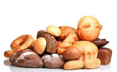 tasty breads and rolls isolated on white