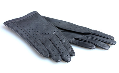 Beautiful gray leather women's gloves isolated on white