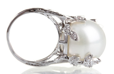 beautiful ring with pearl isolated on white