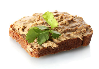 Fresh pate on bread isolated on white