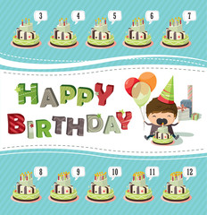 Obraz na płótnie Canvas A birthday card with a boy holding balloons