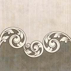 Vintage scroll engraving pattern at grunge background - 37930843