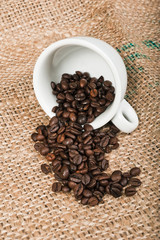 Coffee cup and beans