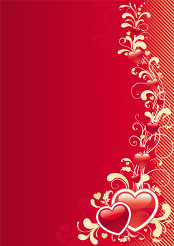 Red ornate abstract background with  hearts.