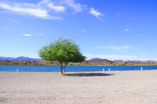 Scenic landscape of lake Havasu at California and Arizona border