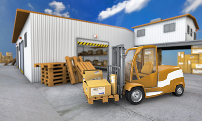 Truck with boxes in warehouse background
