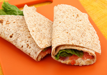 Chicken Salad Wrap On Cutting Board