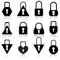 A set of metal locks of different shapes