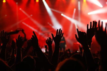 Fototapeta na wymiar podniesione ręce na koncert rockowy