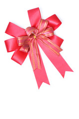 Red satin gift bow. Ribbon. Isolated on white